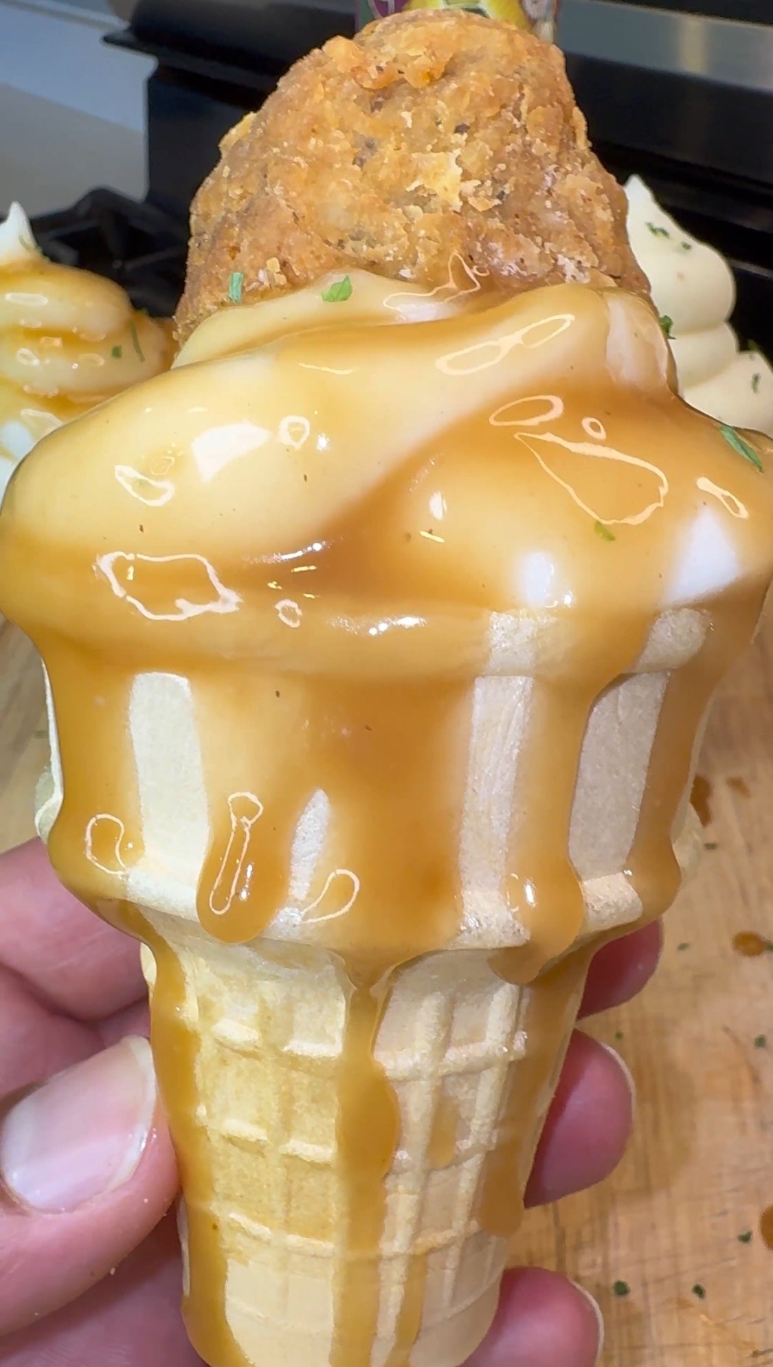 Mashed Potatoes & Gravy Chicken Cones