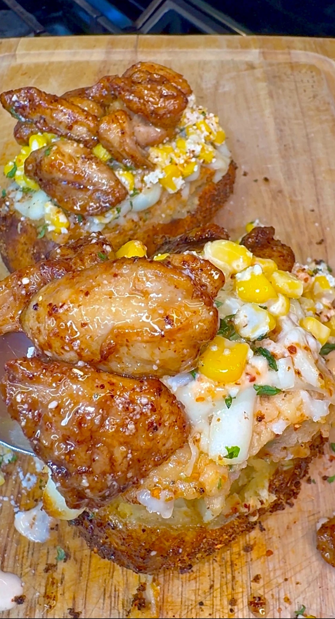 Funky Twice baked Mexican corn Hot honey chicken potato